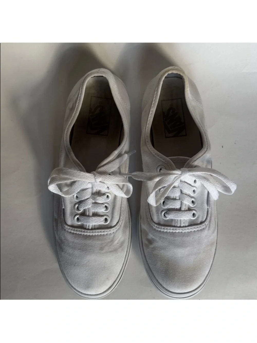 VANS Authentic White Canvas Lace Up Deck Sneaker Shoes 7.5 $55 GUC